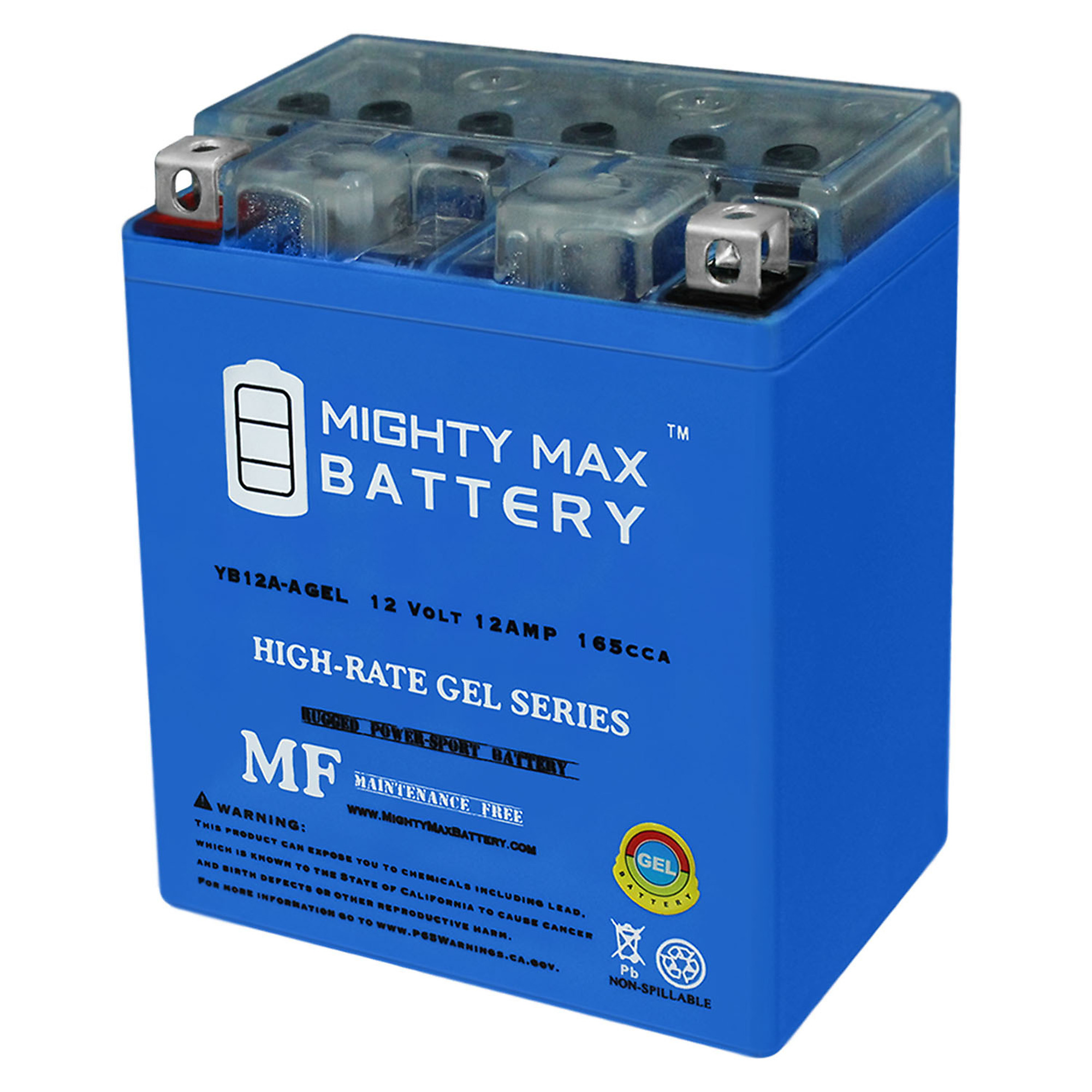 Mighty Max 12V 12Ah Gel Motorcycle Battery — 165 CCA, Rechargeable, Maintenance-Free, Model# MAX3838041